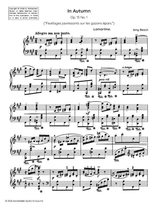 Beach - In Autumn, No. 1 from Four Sketches, Op. 15 (PDF Sheet Music / Digital Download)