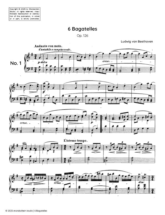 Beethoven - 6 Bagatelles, Op. 126 (PDF Sheet Music / Digital Download)