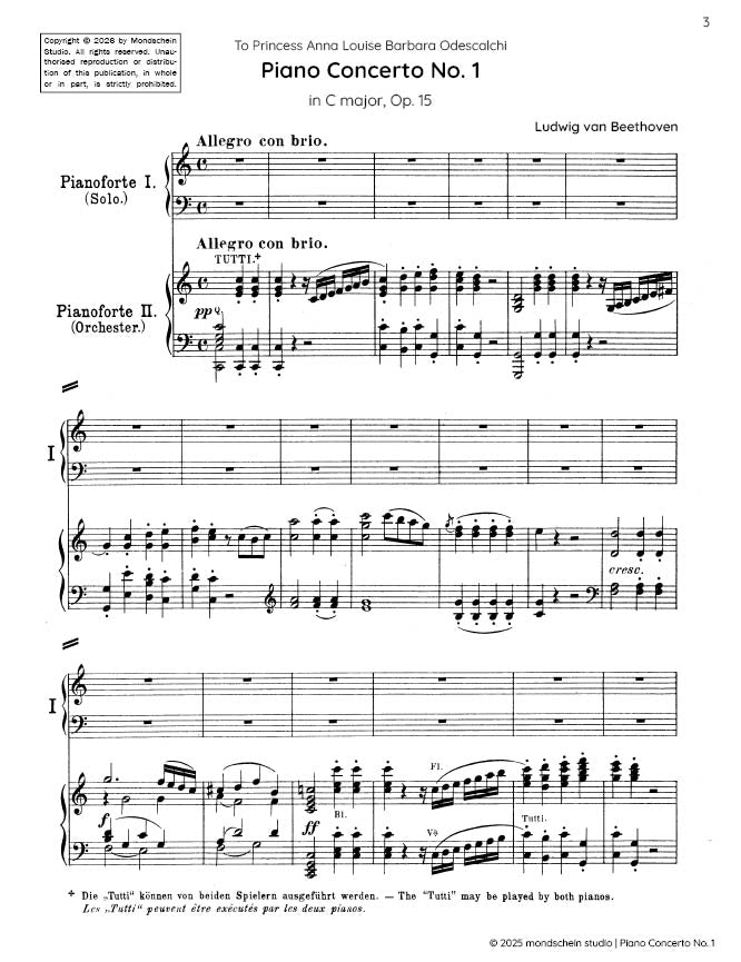 Beethoven - Piano Concerto No. 1 in C major (with Beethoven's Cadenza), Op. 15 (PDF Sheet Music / Digital Download)