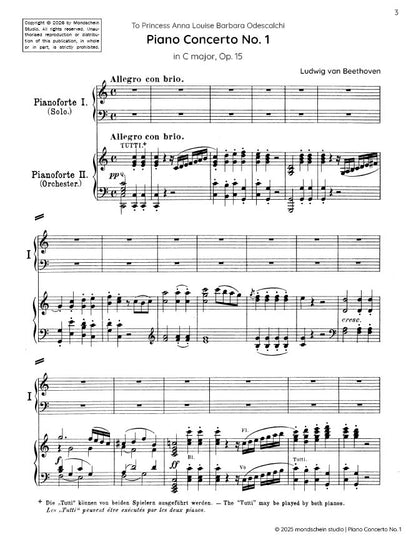 Beethoven - Piano Concerto No. 1 in C major (with Beethoven's Cadenza), Op. 15 (PDF Sheet Music / Digital Download)
