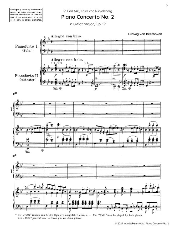 Beethoven - Piano Concerto No. 2 in B-flat major (with Beethoven's Cadenza), Op. 19 (PDF Sheet Music / Digital Download)