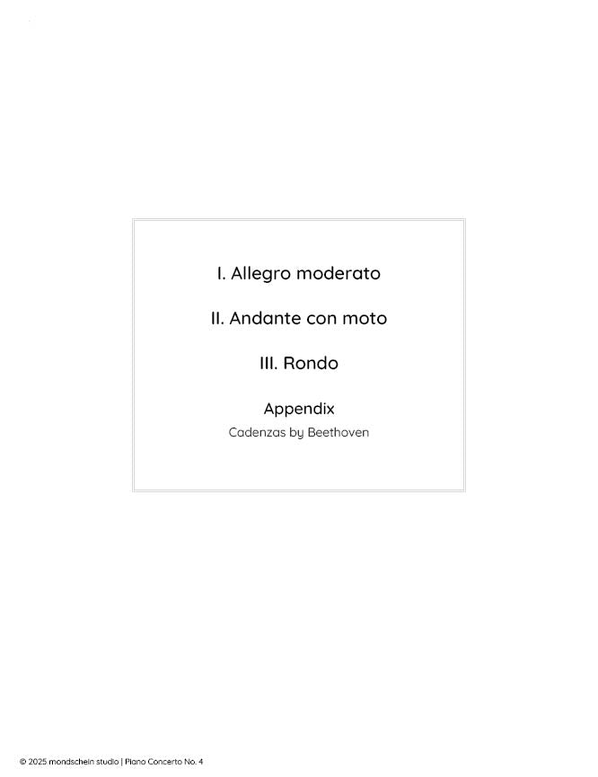 Beethoven - Piano Concerto No. 4 in G major (with Beethoven's Cadenzas), Op. 58 (PDF Sheet Music / Digital Download)