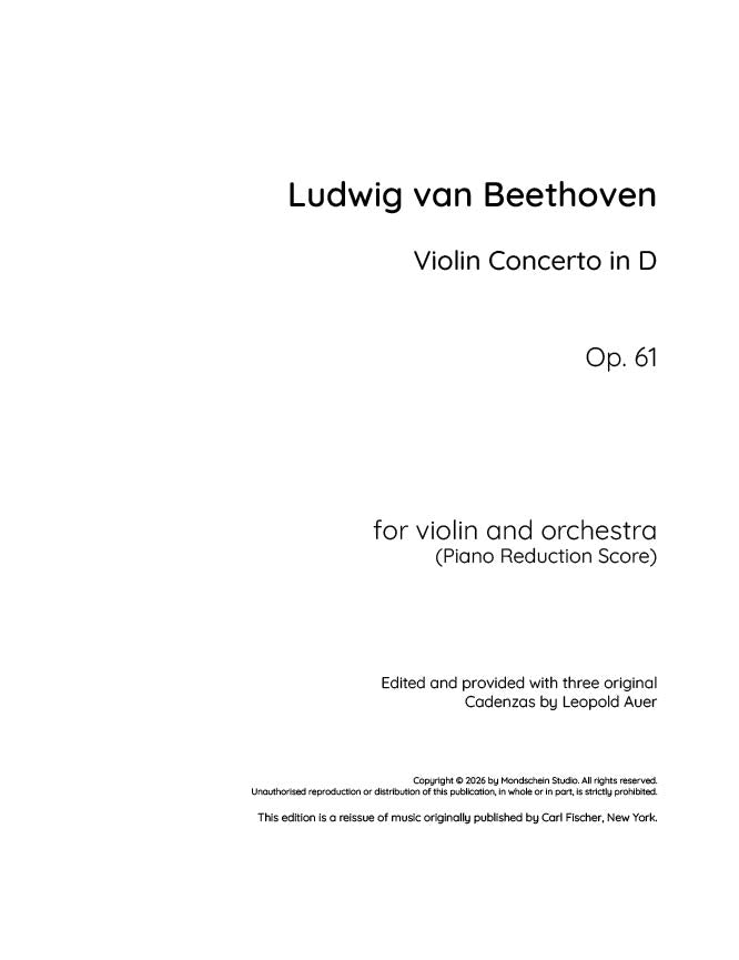 Beethoven - Violin Concerto in D, Op. 61 (PDF Sheet Music / Digital Download)