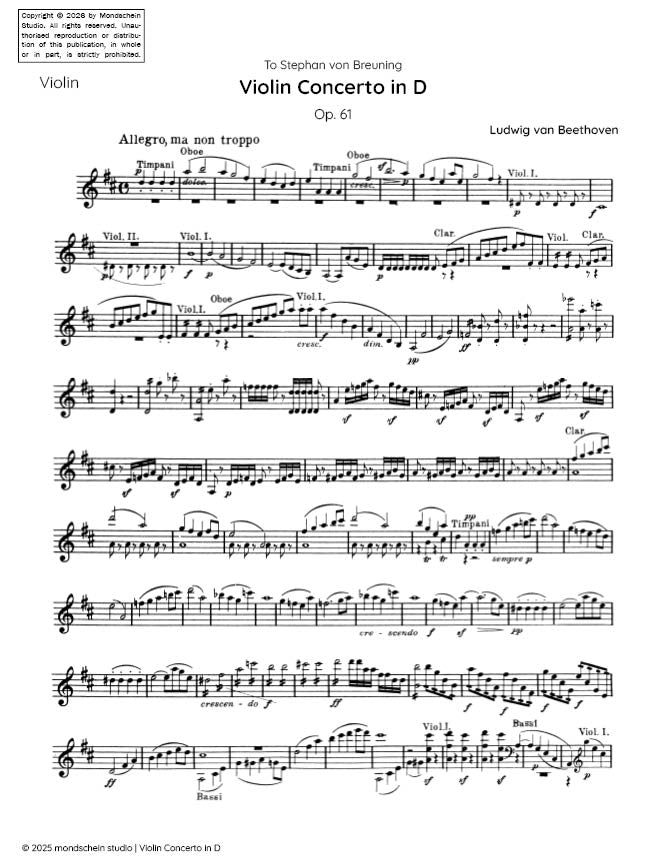 Beethoven - Violin Concerto in D, Op. 61 (PDF Sheet Music / Digital Download)