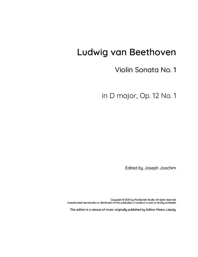 Beethoven - Violin Sonata No. 1 in D major, Op. 12 No. 1 (PDF Sheet Music / Digital Download)