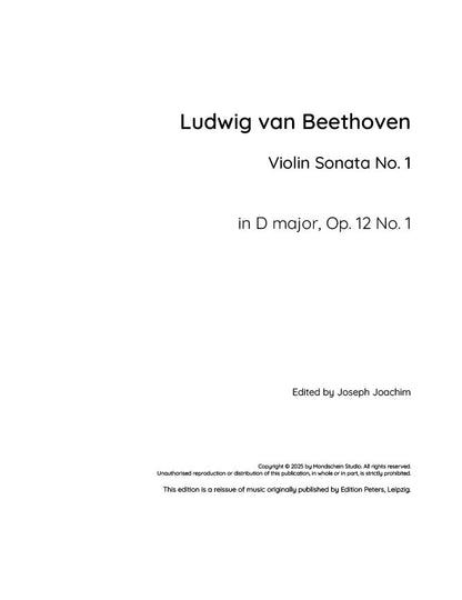 Beethoven - Violin Sonata No. 1 in D major, Op. 12 No. 1 (PDF Sheet Music / Digital Download)