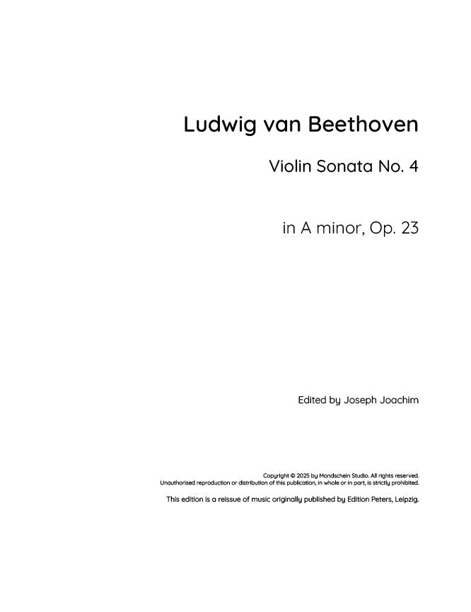 Beethoven - Violin Sonata No. 4 in A minor, Op. 23 (PDF Sheet Music / Digital Download)