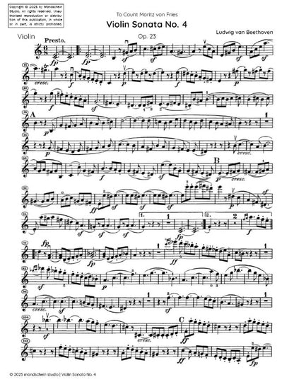 Beethoven - Violin Sonata No. 4 in A minor, Op. 23 (PDF Sheet Music / Digital Download)