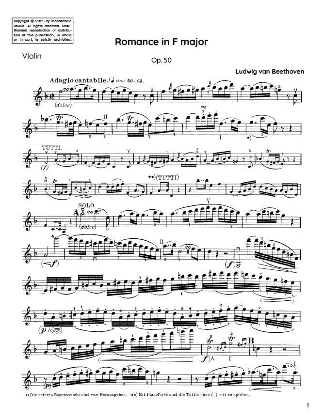 Beethoven - Romance No. 2 in F major, Op. 50 (PDF Sheet Music / Digital Download)