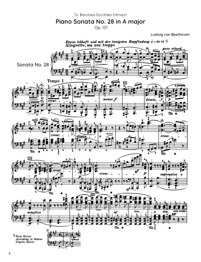 Beethoven - Piano Sonata No. 28, Op. 101 (PDF Sheet Music / Digital Download)