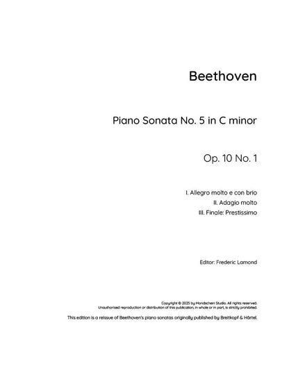 Beethoven - Piano Sonata No. 5, Op. 10 No. 1 (PDF Sheet Music / Digital Download)