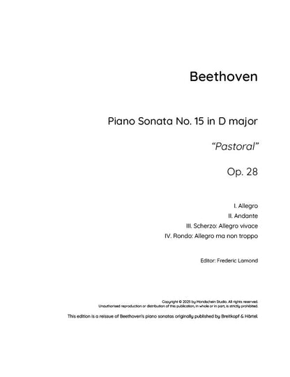 Beethoven - Piano Sonata No. 15, Op. 28 "Pastoral" (PDF Sheet Music / Digital Download)