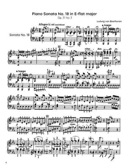 Beethoven - Piano Sonata No. 18, Op. 31 No. 3 "The Hunt" (PDF Sheet Music / Digital Download)