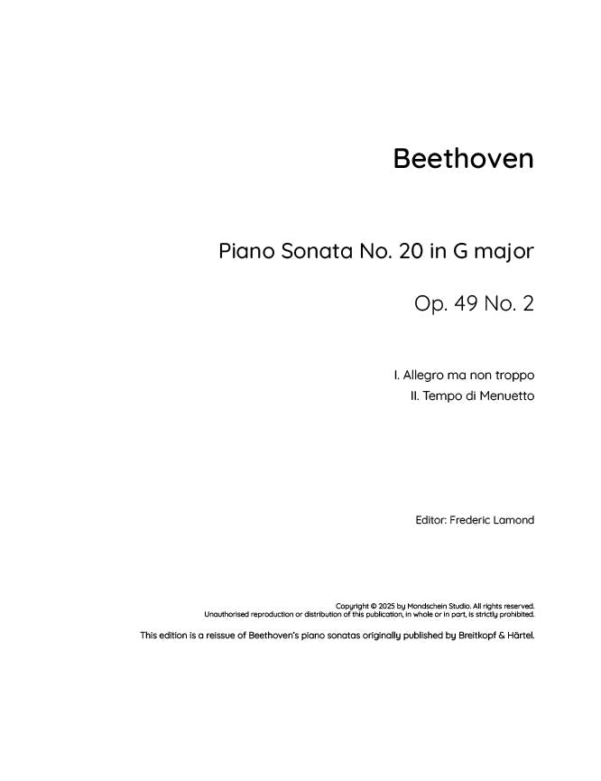 Beethoven - Piano Sonata No. 20, Op. 49 No. 2 (PDF Sheet Music / Digital Download)