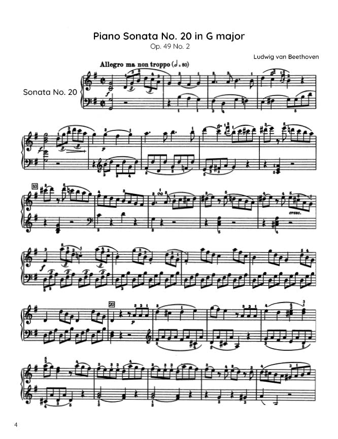 Beethoven - Piano Sonata No. 20, Op. 49 No. 2 (PDF Sheet Music / Digital Download)