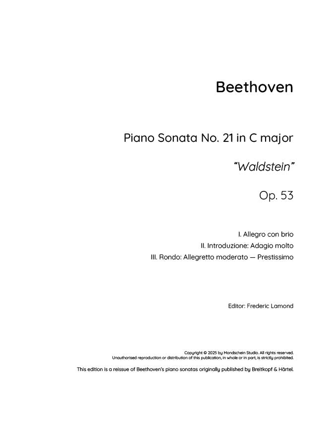 Beethoven - Piano Sonata No. 21, Op. 53 "Waldstein" (PDF Sheet Music / Digital Download)