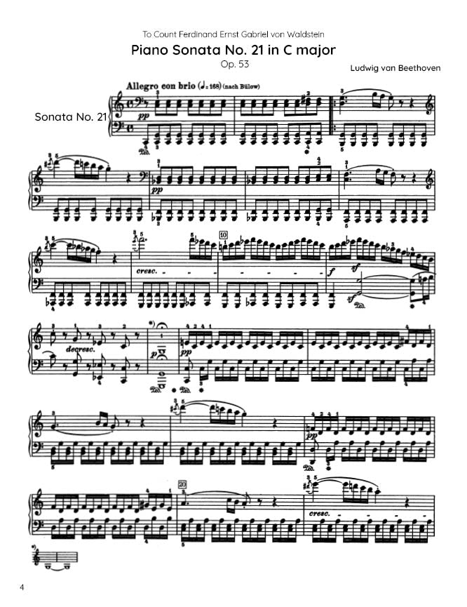 Beethoven - Piano Sonata No. 21, Op. 53 "Waldstein" (PDF Sheet Music / Digital Download)
