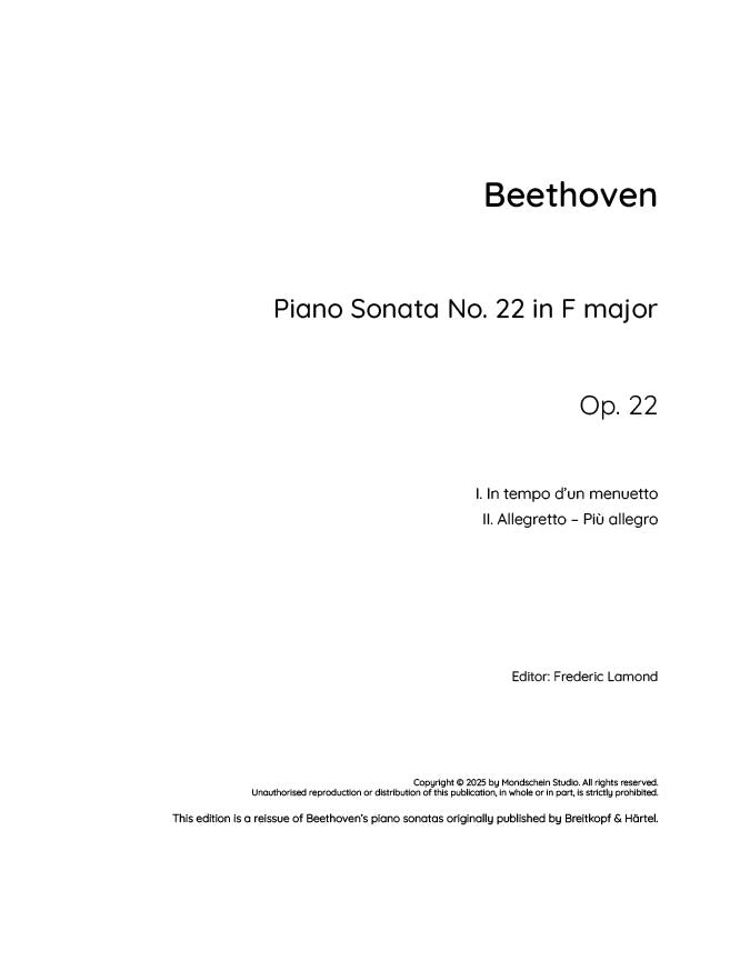 Beethoven - Piano Sonata No. 22, Op. 54 (PDF Sheet Music / Digital Download)