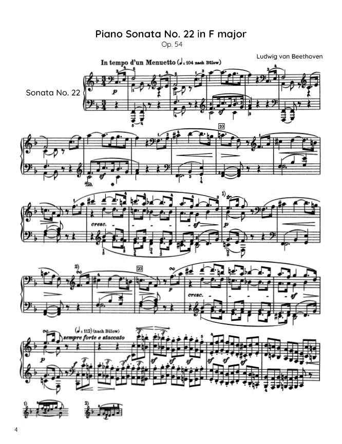 Beethoven - Piano Sonata No. 22, Op. 54 (PDF Sheet Music / Digital Download)