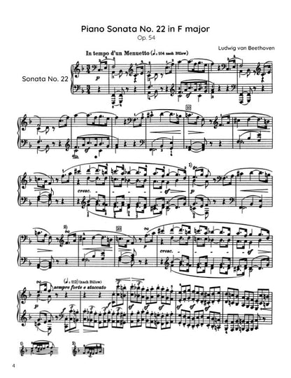 Beethoven - Piano Sonata No. 22, Op. 54 (PDF Sheet Music / Digital Download)