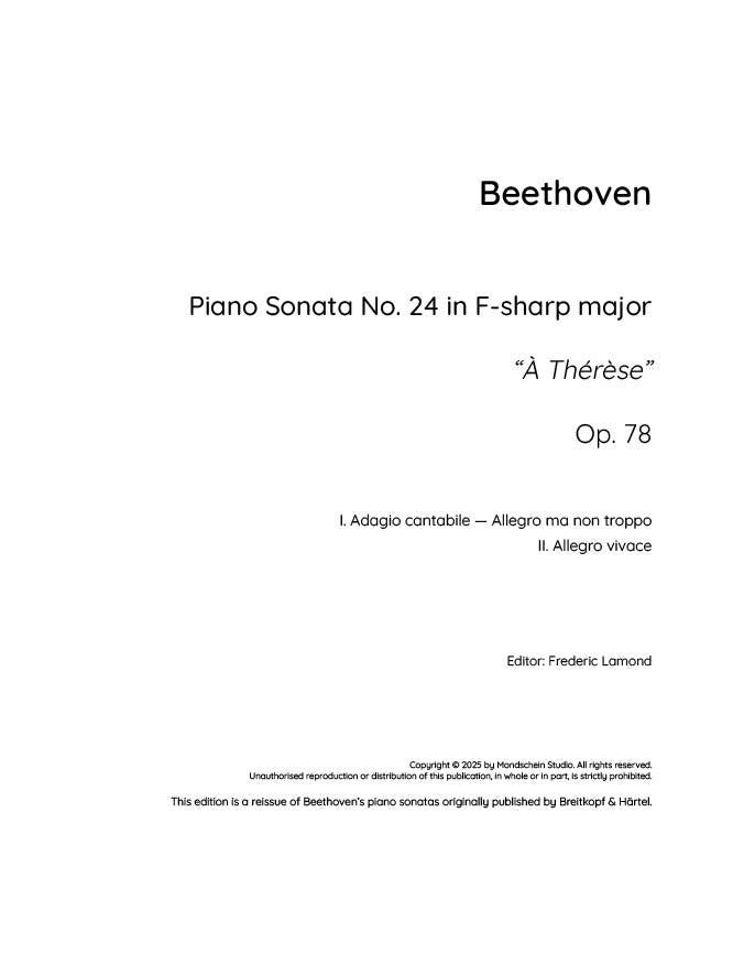 Beethoven - Piano Sonata No. 24, Op. 78 "À Thérèse" (PDF Sheet Music / Digital Download)
