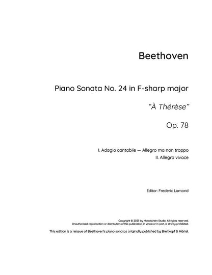 Beethoven - Piano Sonata No. 24, Op. 78 "À Thérèse" (PDF Sheet Music / Digital Download)