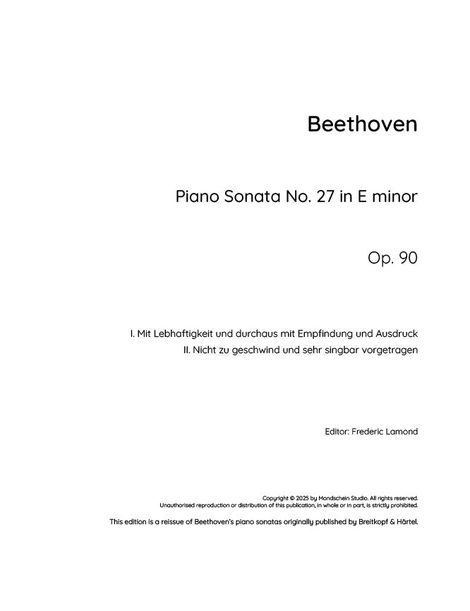 Beethoven - Piano Sonata No. 27, Op. 90 (PDF Sheet Music / Digital Download)
