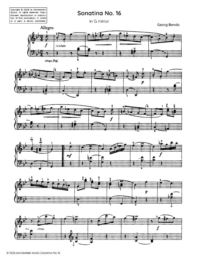 Benda - Sonatina No. 16 in G minor (PDF Sheet Music / Digital Download)