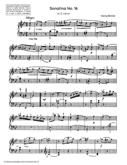 Benda - Sonatina No. 16 in G minor (PDF Sheet Music / Digital Download)