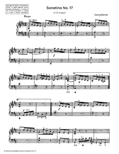 Benda - Sonatina No. 17 in D major (PDF Sheet Music / Digital Download)