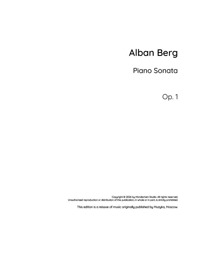 Berg - Piano Sonata, Op. 1 (PDF Sheet Music / Digital Download)