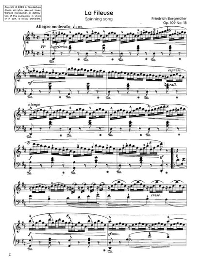 Burgmüller - La Fileuse, Op. 109 No. 18 (PDF Sheet Music / Digital Download)
