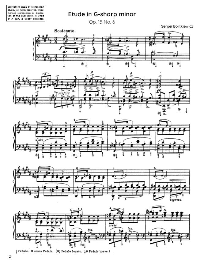 Bortkiewicz - Etude in G-sharp minor, Op. 15 No. 6 (PDF Sheet Music / Digital Download)