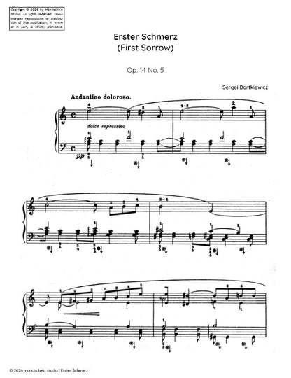 Bortkiewicz - Erster Schmerz (First Sorrow) from Aus Meiner Kindheit, Op. 14 No. 5 (PDF Sheet Music / Digital Download)