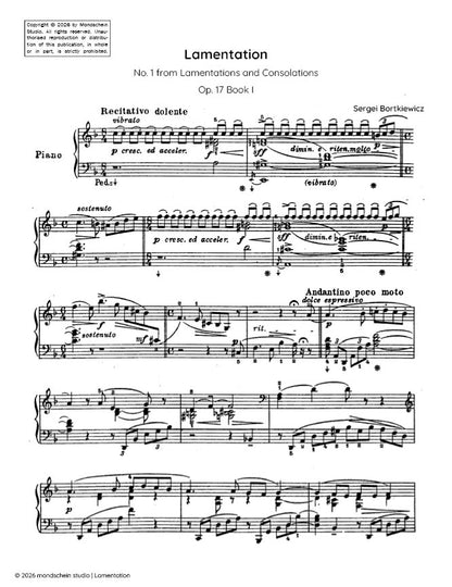 Bortkiewicz - Lamentation, Op. 17 No. 1 (PDF Sheet Music / Digital Download)