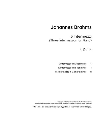 Brahms - 3 Intermezzos, Op. 117 (PDF Sheet Music / Digital Download)