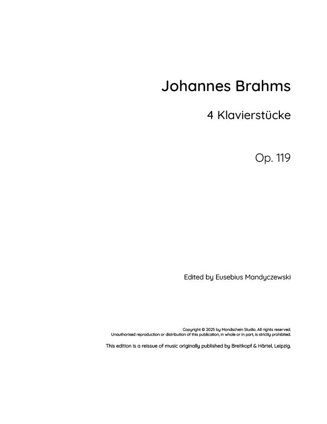 Brahms - 4 Klavierstücke, Op. 119 (PDF Sheet Music / Digital Download)