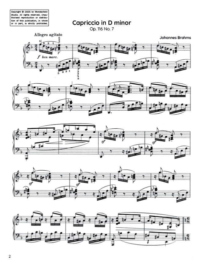 Brahms - Capriccio in D minor, Op. 116 No. 7 (PDF Sheet Music / Digital Download)