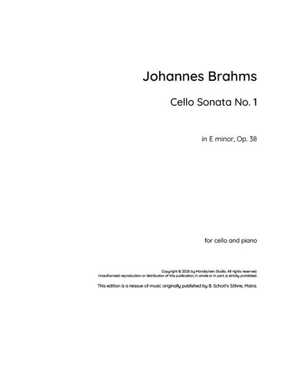 Brahms - Cello Sonata No. 1 in E major, Op. 38 (PDF Sheet Music / Digital Download)
