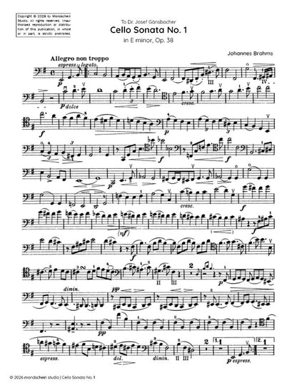 Brahms - Cello Sonata No. 1 in E major, Op. 38 (PDF Sheet Music / Digital Download)