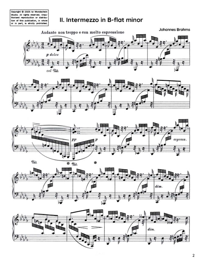 Brahms - Intermezzo in B-flat minor, Op. 117 No. 2 (PDF Sheet Music / Digital Download)