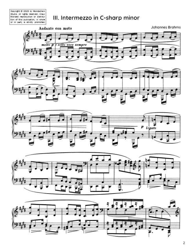 Brahms - Intermezzo in C-sharp minor, Op. 117 No. 3 (PDF Sheet Music / Digital Download)