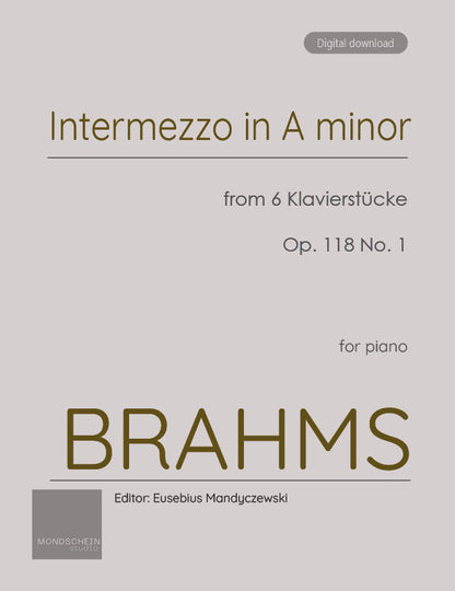 Brahms - Intermezzo in A minor, Op. 118 No. 1 (PDF Sheet Music / Digital Download)