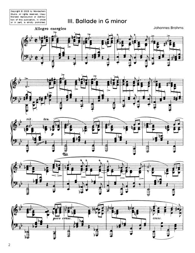 Brahms - Ballade in G minor, Op. 118 No. 3 (PDF Sheet Music / Digital Download)
