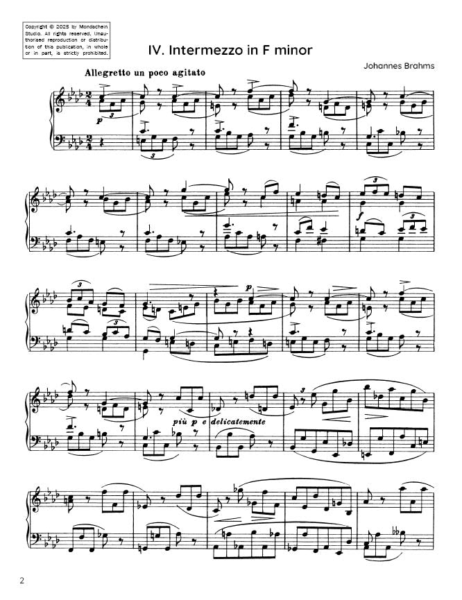 Brahms - Intermezzo in F minor, Op. 118 No. 4 (PDF Sheet Music / Digital Download)