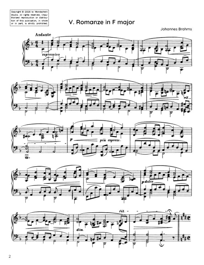 Brahms - Romanze in F major, Op. 118 No. 5 (PDF Sheet Music / Digital Download)
