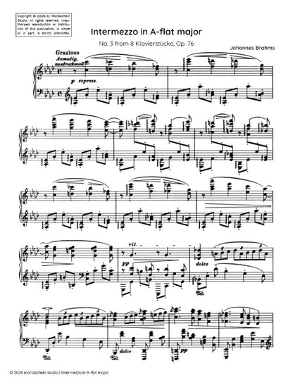 Brahms - Intermezzo in A-flat major, No. 3 from 8 Klavierstücke, Op. 76 (PDF Sheet Music / Digital Download)