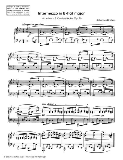 Brahms - Intermezzo in B-flat major, No. 4 from 8 Klavierstücke, Op. 76 (PDF Sheet Music / Digital Download)