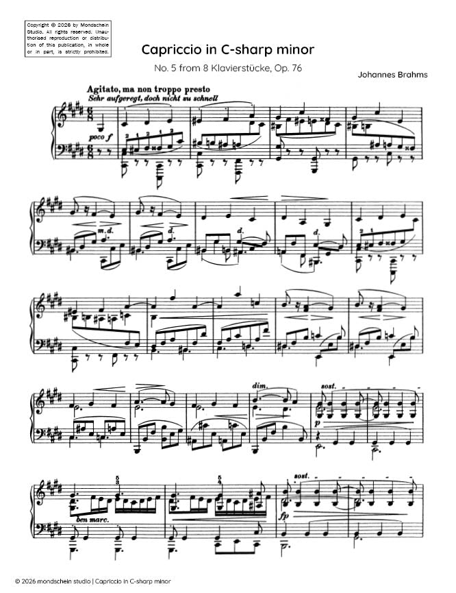 Brahms - Capriccio in C-sharp minor, No. 5 from 8 Klavierstücke, Op. 76 (PDF Sheet Music / Digital Download)