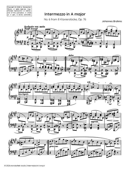 Brahms - Intermezzo in A major, No. 6 from 8 Klavierstücke, Op. 76 (PDF Sheet Music / Digital Download)